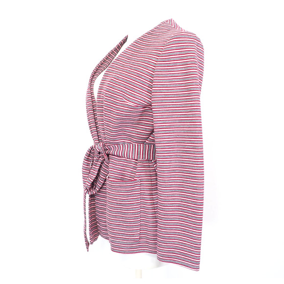 70s Vintage Cardigan Jacket Red and Gray Striped With Matching Belt Size Medium - Picture 5 of 9